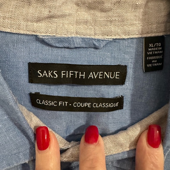 NWT Saks Fifth Avenue Light Blue Linen Button Down Shirt Size XL - Picture 7 of 10